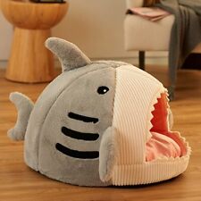 Shark Design Pet Bed For Dogs Cats For Sleeping Cosy Snug Soft Igloo Grey Large