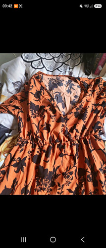 Orange black floral v neck - orange, v-neck