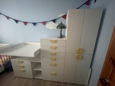 Ikea Nursery Changing Unit With Wardrobe And Drawers And Yellow Handles Smastad