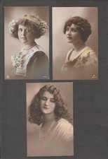 GLAMOUR. 3 VINTAGE POSTCARDS OF PRETTY YOUNG LADIES. POSTED IN 1913 OR 1914.