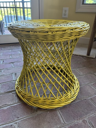 Vintage yellow wicker stool - vintage,