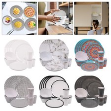 16-Piece Melamine Dinner Set Dishwasher Safe Crockery Tableware Picnic Party