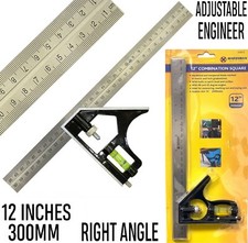 300mm (12") Adjustable Engineers Combination Try Square Set Right Angle Ruler 