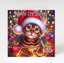 Personalised Bengal cat Christmas card, cat Christmas card, Cute Christmas card