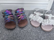 Girls Summer Sandals Size 12(31) NEXT Rainbow Leather And White Flower