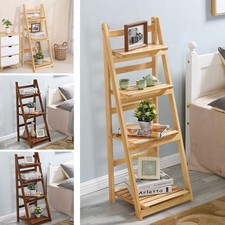 3/4 Tier Wooden Plant Stands Foldable Ladder Shelf Flower Display Indoor Outdoor