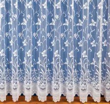 White Net Curtain Spring Butterfly Design in different sizes , Sold by the metre