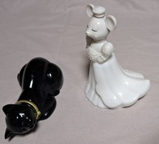 Vintage AVON Black Glass Cat & Milk Glass Mouse Bride Perfume Bottles - Empty