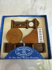 Vintage De-Luxe Wood Miniature Doll House Furniture PMS 5pc Set 1996 Rare