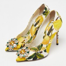 Dolce & Gabbana Multicolor Lemon Print Crystal Embellished Pumps Heels Shoe EU35