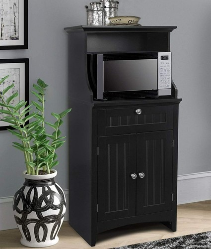 Black wooden microwave cart - wooden,