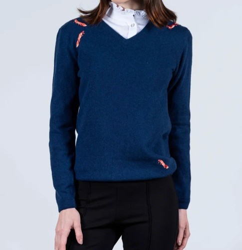 Hartwell neck navy - v-neck, foxes
