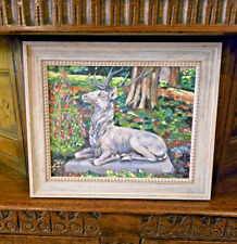 20th Century Oil On Canvas Study Of  A Garden Statue Stag Maggie Thompson