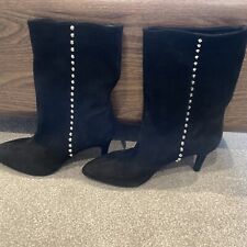 ZARA BLACK SUEDE  STUDDED BOOT KITTEN HEEL SIZE 4 NEW