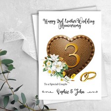 Personalised 3rd Leather Wedding Anniversary Card For Couple , Husband , Wife