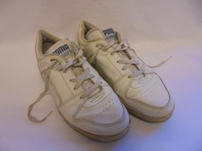 RETRO PAIR OF PUMA OFF WHITE LEATHER UPPERS TRAINERS - MENS SIZE 9 S KOREA 1980S