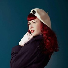 Tara Starlet beret (H1) cream black bead detail. Vintage repro 50s 40s hat pinup