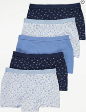 5  Pack Girls Knickers Blue Flora SHORTS Pants Age 1-16  Underwear Cotton