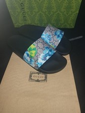 Gucci GG Floral Slides Beige Blue Mens UK 9 EU 43 Brand New with box and dustbag