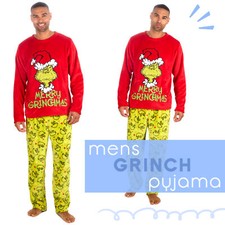 Mens The Grinch Pyjama Set Xmas PJs Fleece Loungewear Christmas Lounge Set S-XL