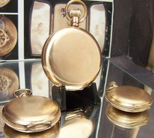 3 X ANTIQUE GOLD FILL POCKET WATCHES ELGIN + WALTHAM SEASIDE RUNNING NEED WORK