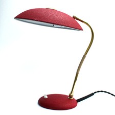 Vintage 1950s Stilnovo / Kaiser style red metal brass desk table lamp • Italy?