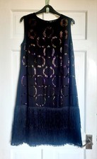 Ben De Lisi Black Cocktail Dress Sequin Fringes 1920s Flapper Style Size 12