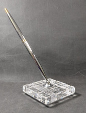 Waterford Cut Crystal~Executive Desk Pen Holder & Pen~Square Base 8.7cm x 8.7cm