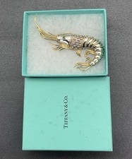 Tiffany & Co Sterling Silver & 18ct Gold, Cabochon Emerald Shrimp Brooch