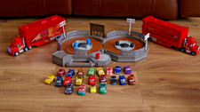 DISNEY CARS MINI RACERS BUNDLE , CRANK & CRASH, 2 MACK HAULERS & 20 DIECAST CARS