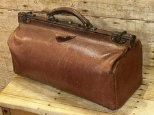 Antique Brown English Leather Gladstone Doctors Bag - 46cm x 21cm