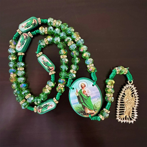 Green crystal rosary necklace - crystal,