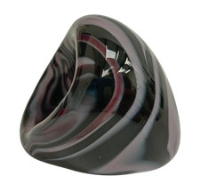 Unique Black & Purple Swirled Murano Style Glass Statement Ring Size P 48.2g