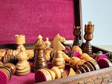 Decorated Wooden Handmade Chess Set Board Vintage Handcrafted Complete