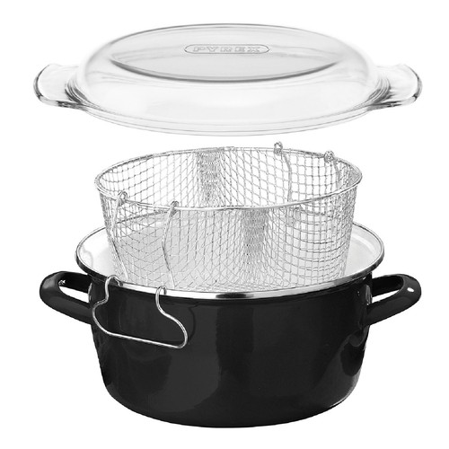 Black enamel glass - black, lid