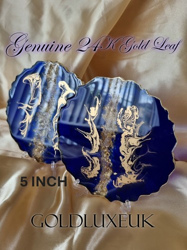 Navy resin coasters with 24k - coasters,
