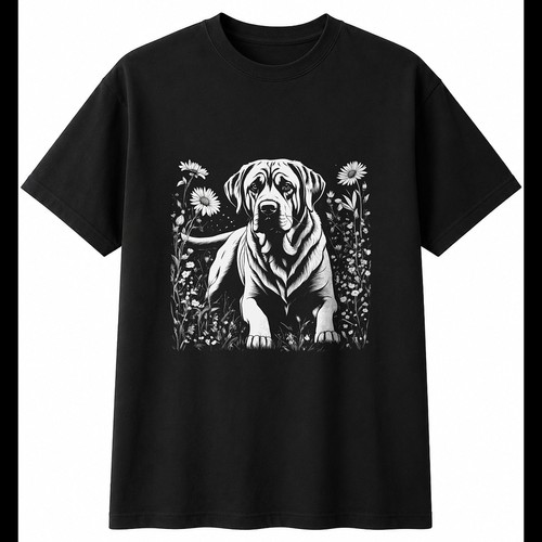 Charcoal mastiff with flowers - mastiff,
