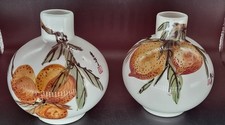 2 KOREAN PORCELAIN MOON JARS, DECORATED  HAND PAINTED FRUITS, HEIGHT 12.5CMS.