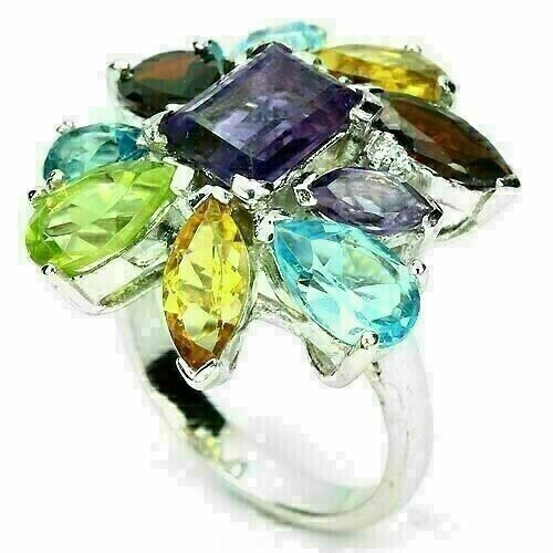 Silver ring amethyst garnet - silver,
