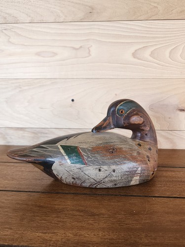 Wooden green winged teal drake - green,