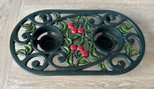 Vintage Double Cast Iron Trivet With Candle Light Holders Green Red Cherries