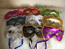 MASQUERADE BALL PARTY CARNIVAL MARDI GRAS CAT MASK WITH GLITTER VARIOUS COLOURS