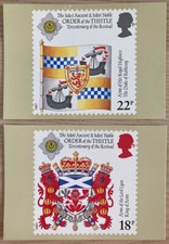 2 Royal Mail stamp postcards •coats of arms, 1987