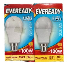 2 PACK OF EVEREADY LED GLS B22 13.8W=100W 3,000K WARM WHITE ( PACKAGE DAMAGED )