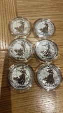 6 X Royal Mint Silver Britannia 2021 1oz.999 Fine Silver Coins In Capsules