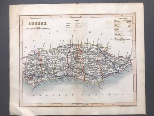 1800s sussex antique book map - ,