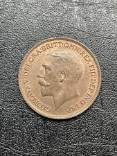 1917 One Penny King George V British Coin Great Britain 1d #18