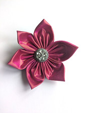 Handmade Pink and Gold Silk Kanzashi Flower Brooch