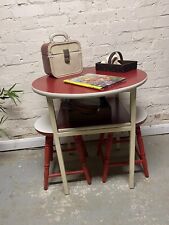 Retro Red Craft Table Space Saver Childrens Table 2 Art Homework Pair Stools Vin