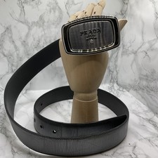 Prada Milano Statement Buckle Belt W/ Leather Metallic Grey/silver Belt. Superb.